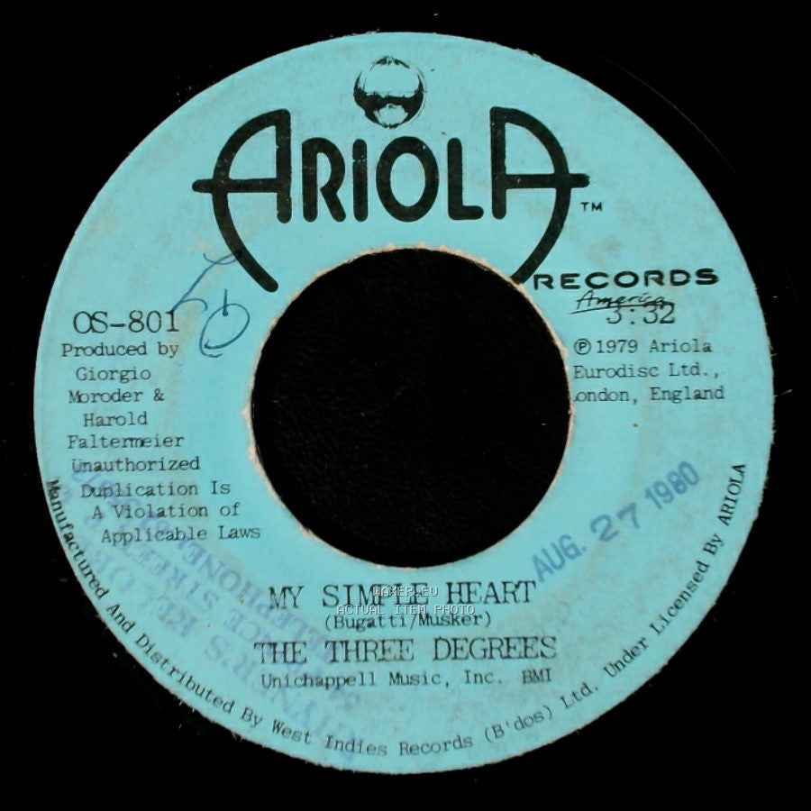 The Three Degrees - My Simple Heart / Hot Summer Night side A