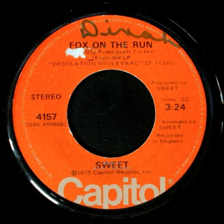 Sweet - Burn On The Flame / Fox On The Run side B