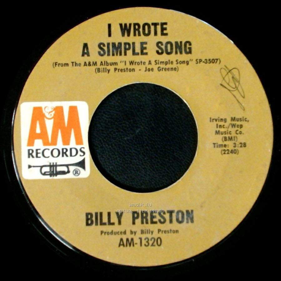 Billy Preston - I Wrote A Simple Song / Outa-Space side A