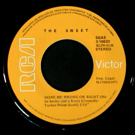 The Sweet - Co-Co / Done Me Wrong Or Right (Me Ha Hecho Mal O Bien) side B
