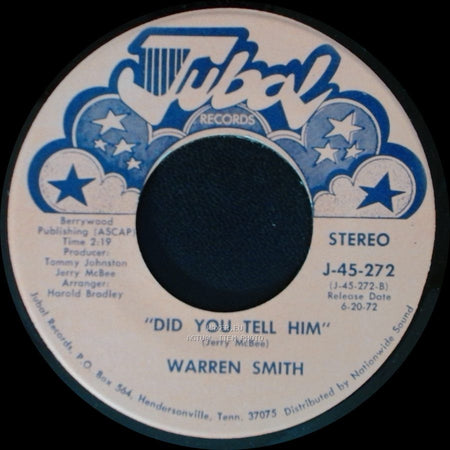 Warren Smith - I Don't Believe I'll Fall In Love Today / Did You Tell Him side A