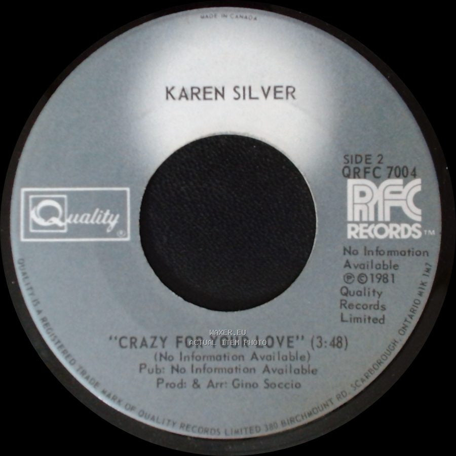 Karen Silver - Nobody Else / Crazy For Your Love side B
