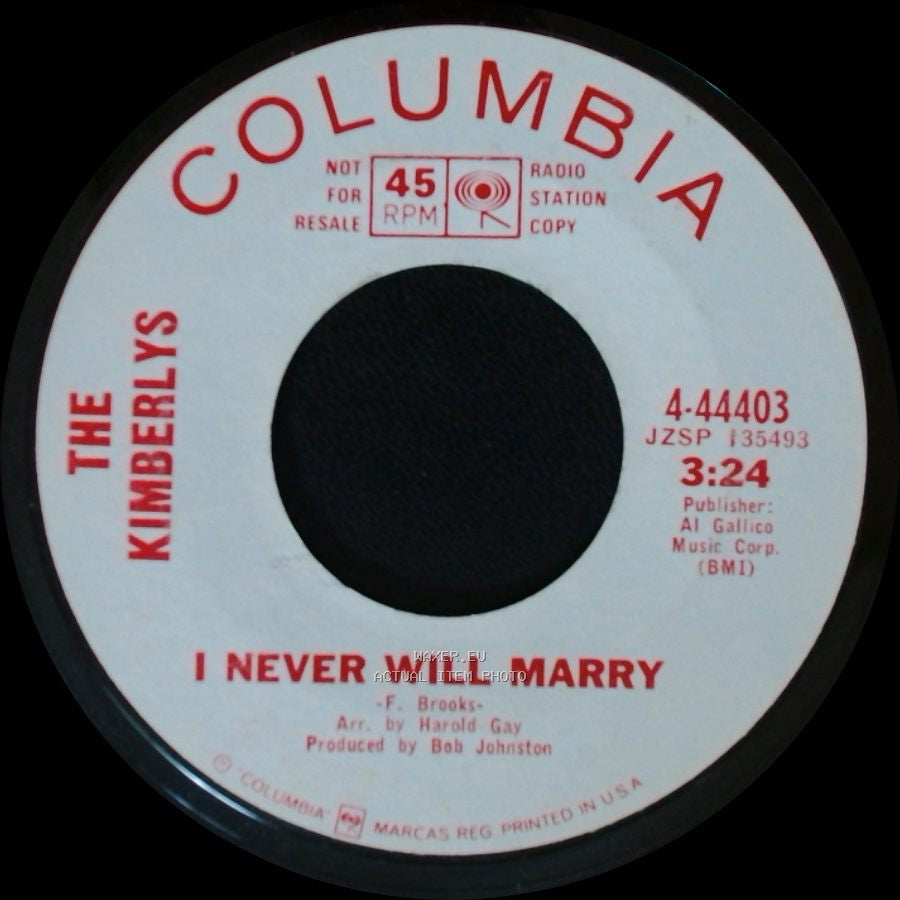 The Kimberlys - The Early Morning Sun / I Never Will Marry side B