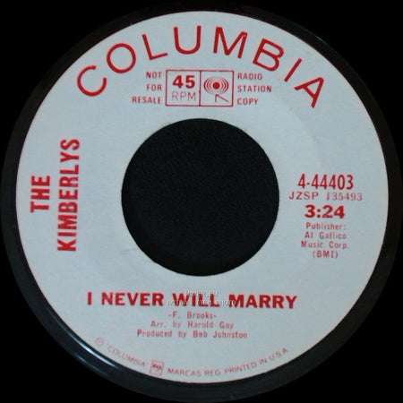 The Kimberlys - The Early Morning Sun / I Never Will Marry side B