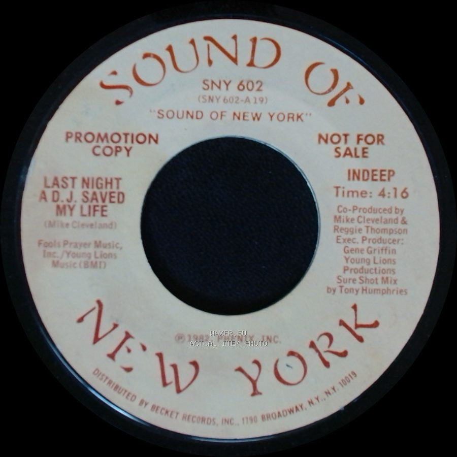 Indeep - Last Night A D.J. Saved My Life / Last Night A D.J. Saved My Life side B
