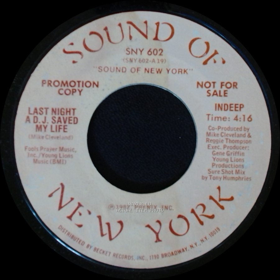 Indeep - Last Night A D.J. Saved My Life / Last Night A D.J. Saved My Life side B