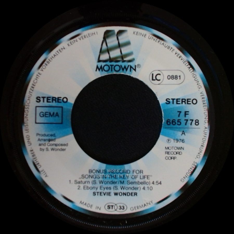 Stevie Wonder - Bonus Record For "Songs In The Key Of Life" (Saturn / Ebony Eyes) / Unknown Title B side A