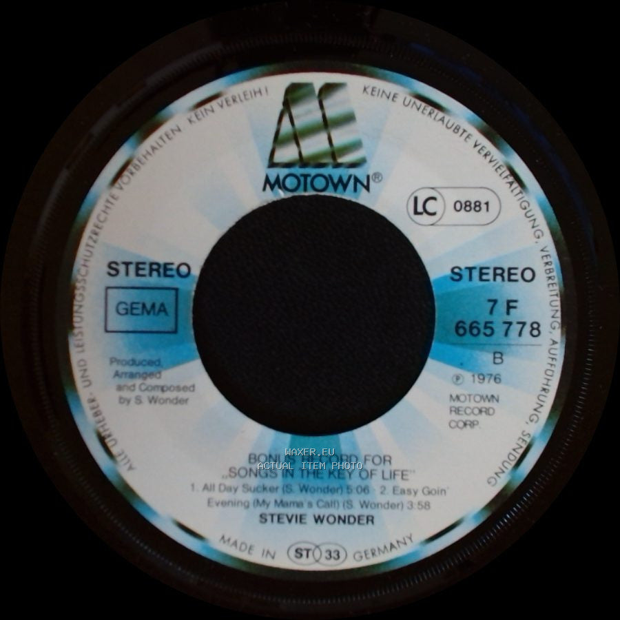 Stevie Wonder - Bonus Record For "Songs In The Key Of Life" (Saturn / Ebony Eyes) / Unknown Title B side B