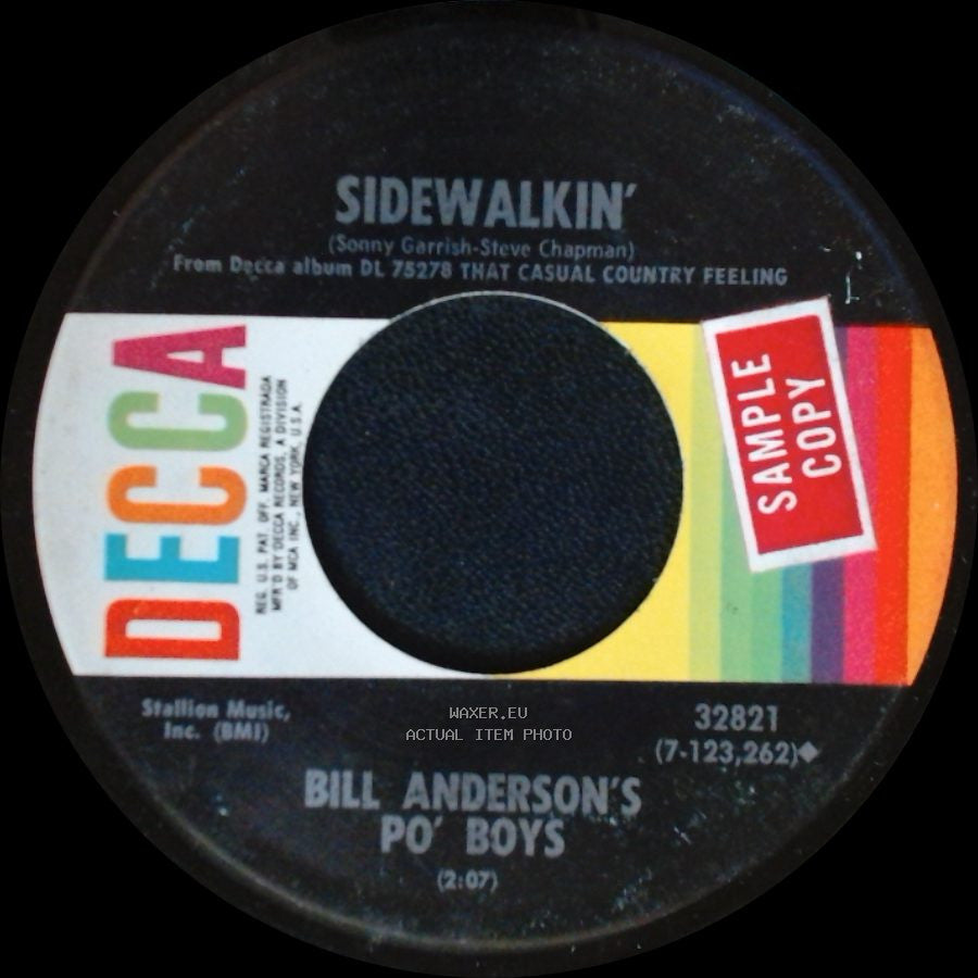 Bill Anderson's Po' Boys - Louisiana Man / Sidewalkin' side B