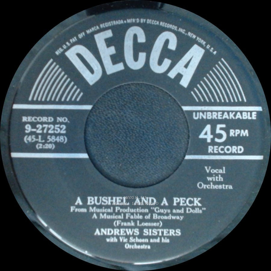 Andrews Sisters With Vic Schoen And His Orchestra / Andrews Sisters - Guys And Dolls / A Bushel And A Peck side B