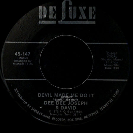 Dee Dee Joseph & David - City Called Loneliville / Devil Made Me Do It side B
