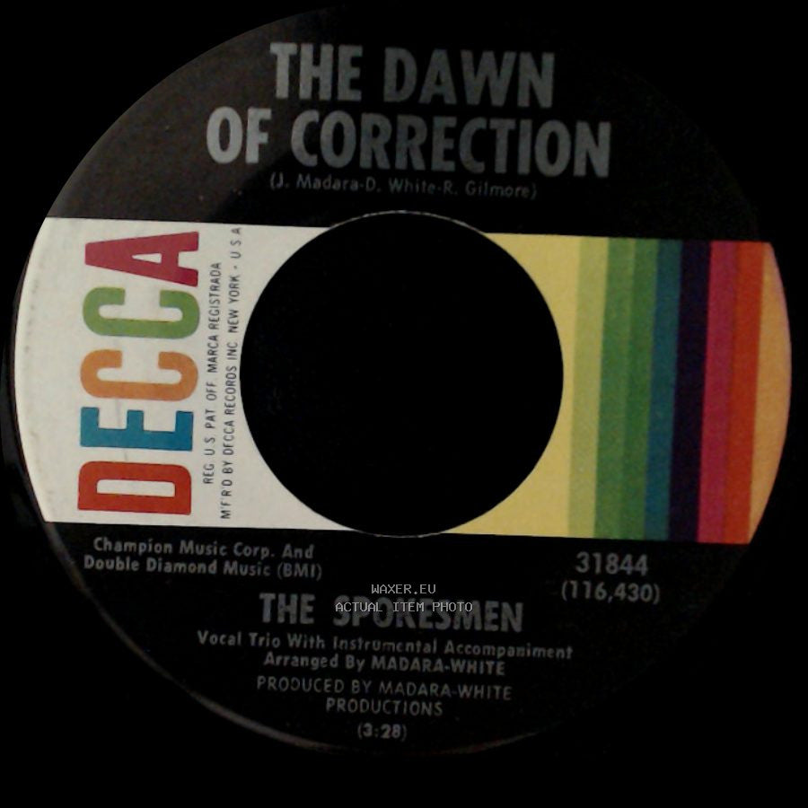 The Spokesmen - For You Babe / The Dawn Of Correction side B