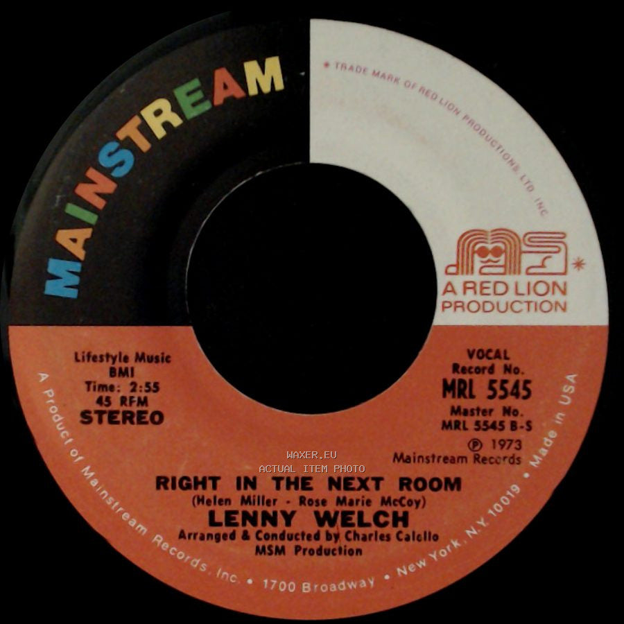 Lenny Welch - Right In The Next Room / Since I Don't Have You side A