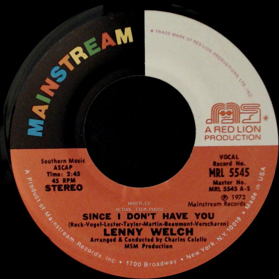 Lenny Welch - Right In The Next Room / Since I Don't Have You side B