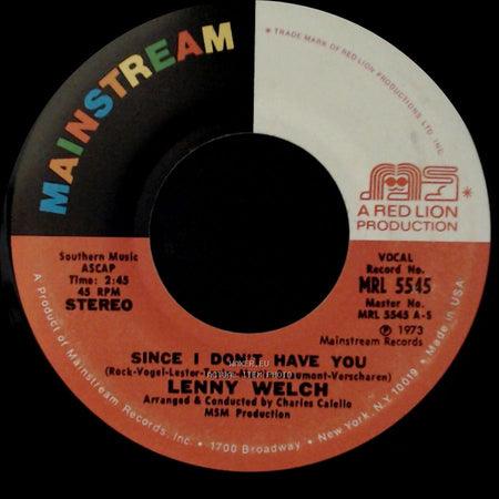 Lenny Welch - Right In The Next Room / Since I Don't Have You side B
