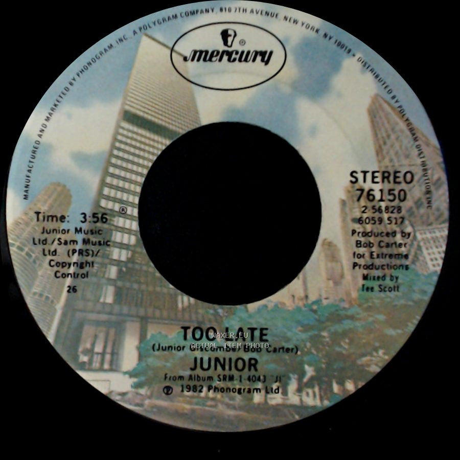 Junior - Too Late (Instrumental) / Too Late side B