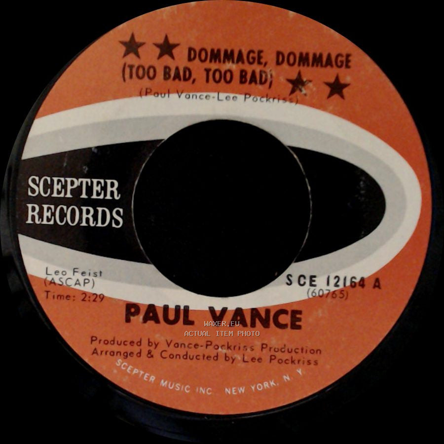 Paul Vance - Sexy / Dommage, Dommage (Too Bad, Too Bad) side B
