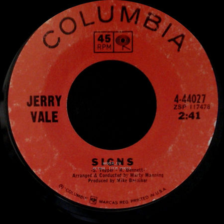 Jerry Vale - Have You Seen The One I Love Go By / Signs side B