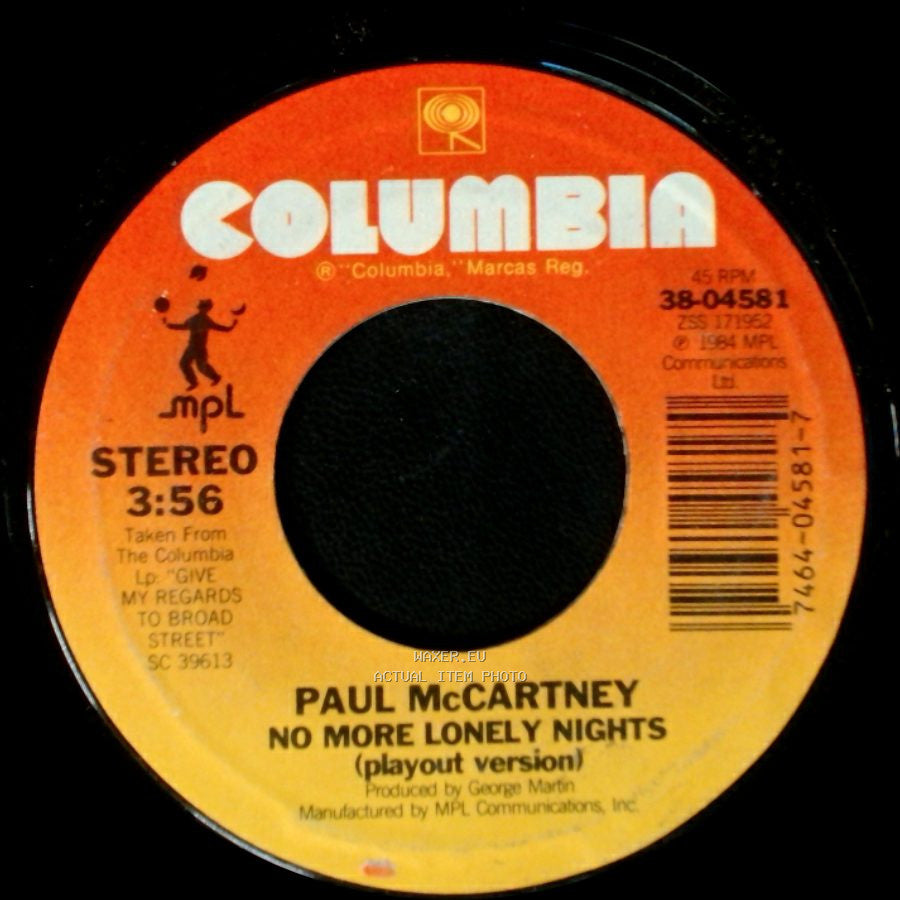 Paul Mccartney - No More Lonely Nights (Ballad) / No More Lonely Nights (Playout Version) side B