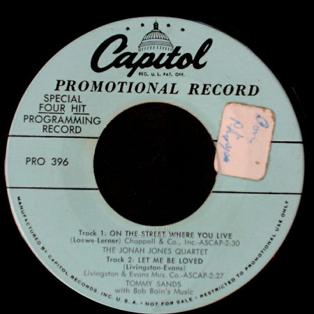 The Jonah Jones Quartet - On The Street Where You Live / Let Me Be Loved / Unknown Title B side A
