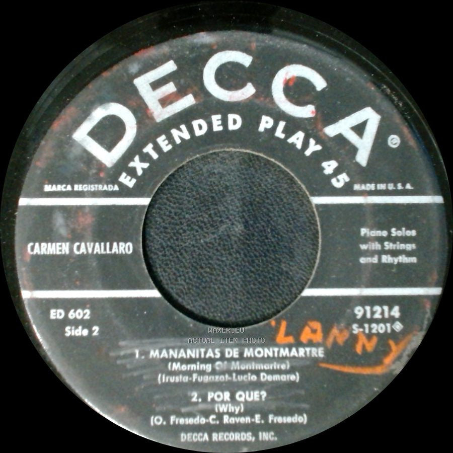 Carmen Cavallaro - Unknown Title A / Mananitas De Montmartre / Por Que? side B