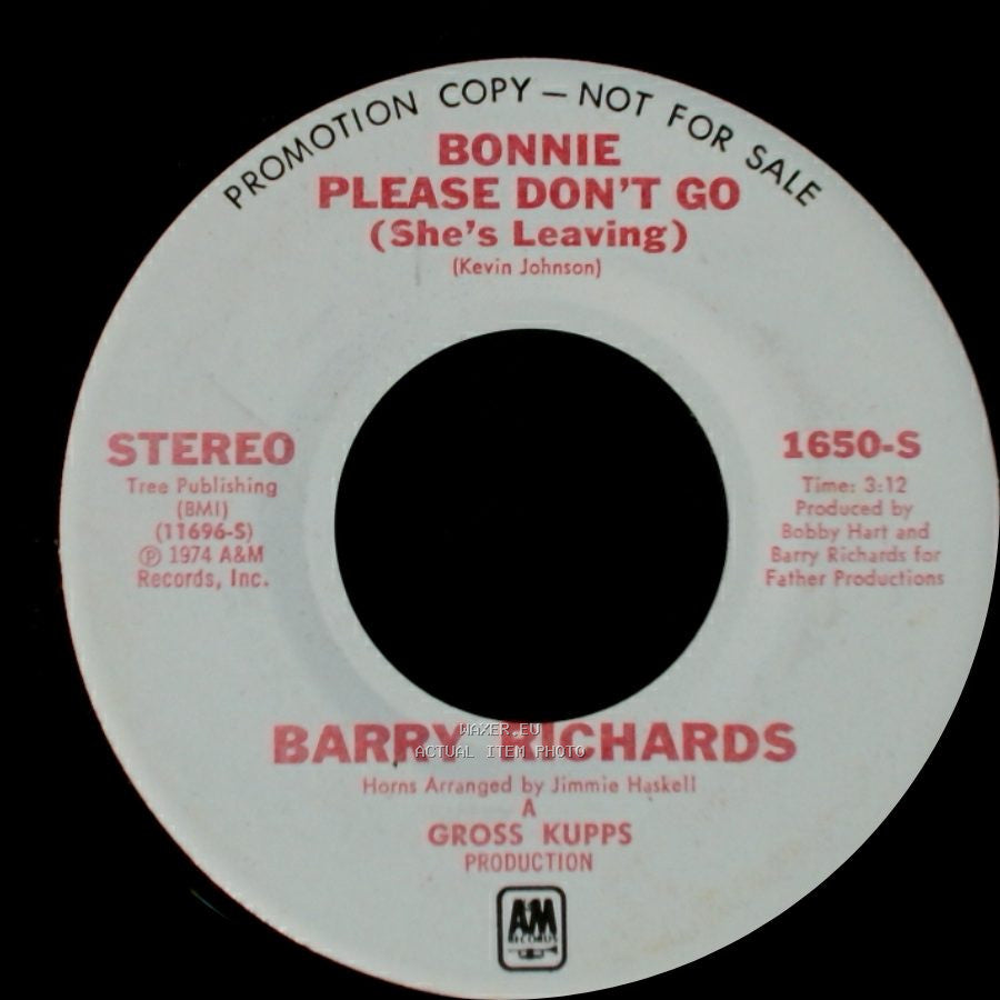 Barry Richards - Bonnie Please Don't Go (She's Leaving) / Bonnie Please Don't Go (She's Leaving) side A