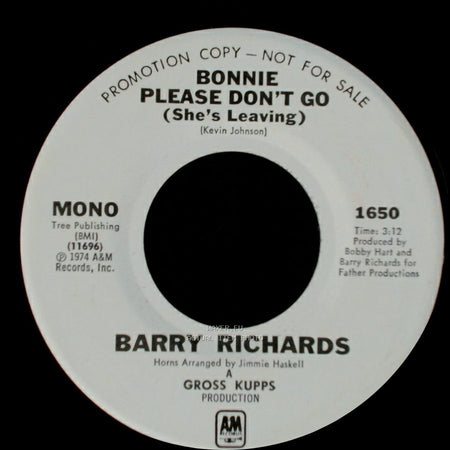 Barry Richards - Bonnie Please Don't Go (She's Leaving) / Bonnie Please Don't Go (She's Leaving) side B