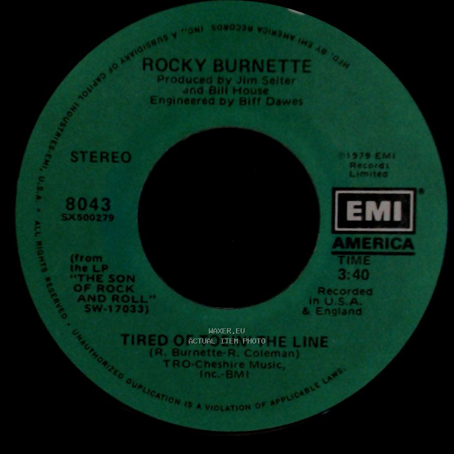 Rocky Burnette - Tired Of Toein' The Line / Boogie Down In Mobile, Alabama side A