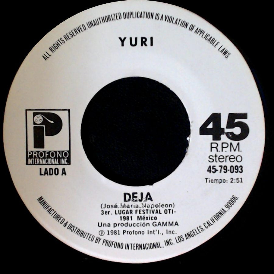 Yuri - Deja / Nuestro Dia (Lolita De La Colina) side A