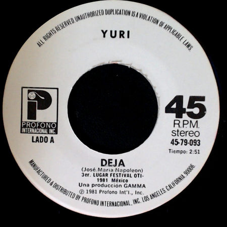 Yuri - Deja / Nuestro Dia (Lolita De La Colina) side A