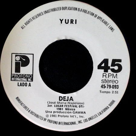 Yuri - Deja / Nuestro Dia side A