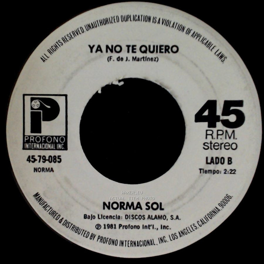 Norma Sol - Quedate Otro Ratito / Ya No Te Quiero side B