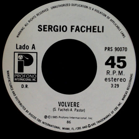 Sergio Facheli - Volvere / Tu side A