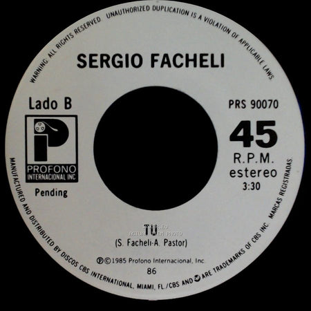 Sergio Facheli - Volvere / Tu side B