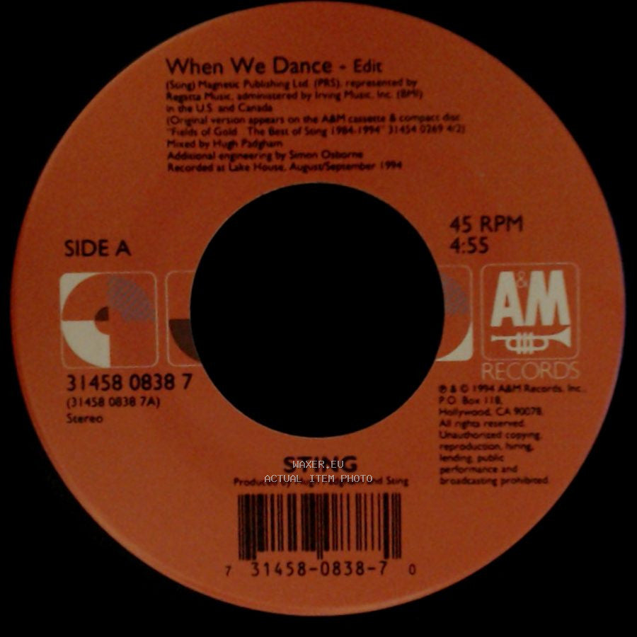 Sting - When We Dance - Edit / Fields Of Gold - Lp Version side A