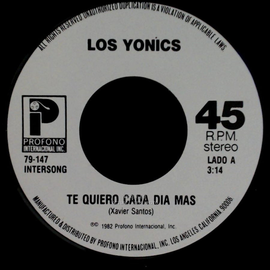 Los Yonics - Te Quiero Cada Dia Mas / Regresa side A