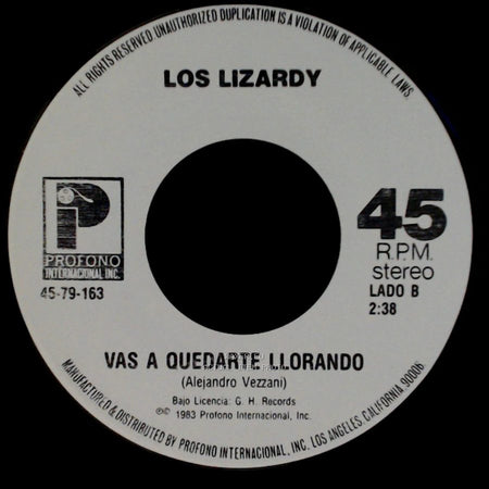 Los Lizardy - Tenias Que Ser Tan Cruel / Vas A Quedarte Llorando side B