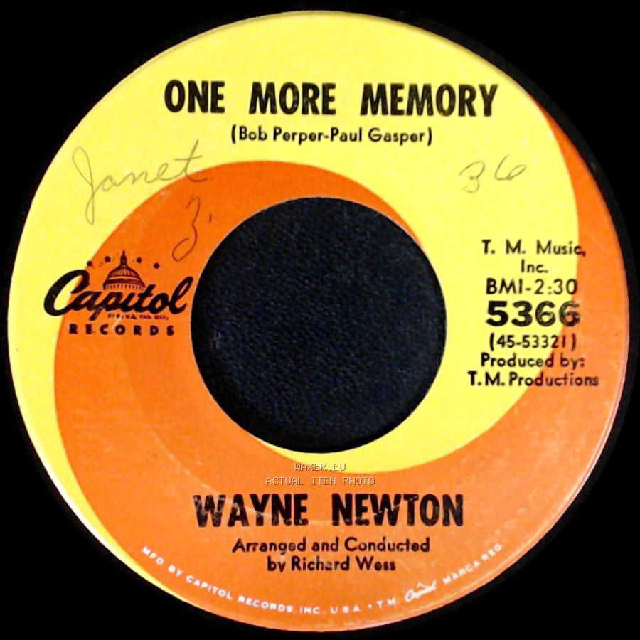 Wayne Newton - Red Roses For A Blue Lady / One More Memory side B