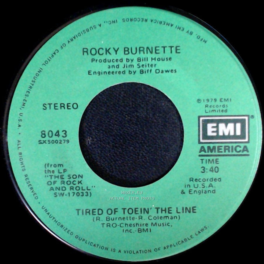 Rocky Burnette - Boogie Down In Mobile, Alabama / Tired Of Toein' The Line side B