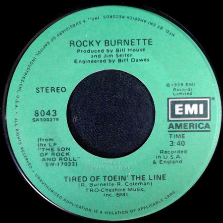 Rocky Burnette - Boogie Down In Mobile, Alabama / Tired Of Toein' The Line side B