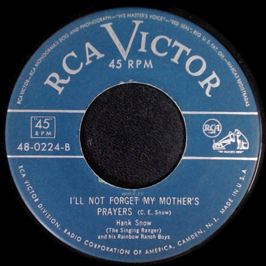 Hank Snow - Brand On My Heart / I'll Not Forget My Mother's Prayers side B