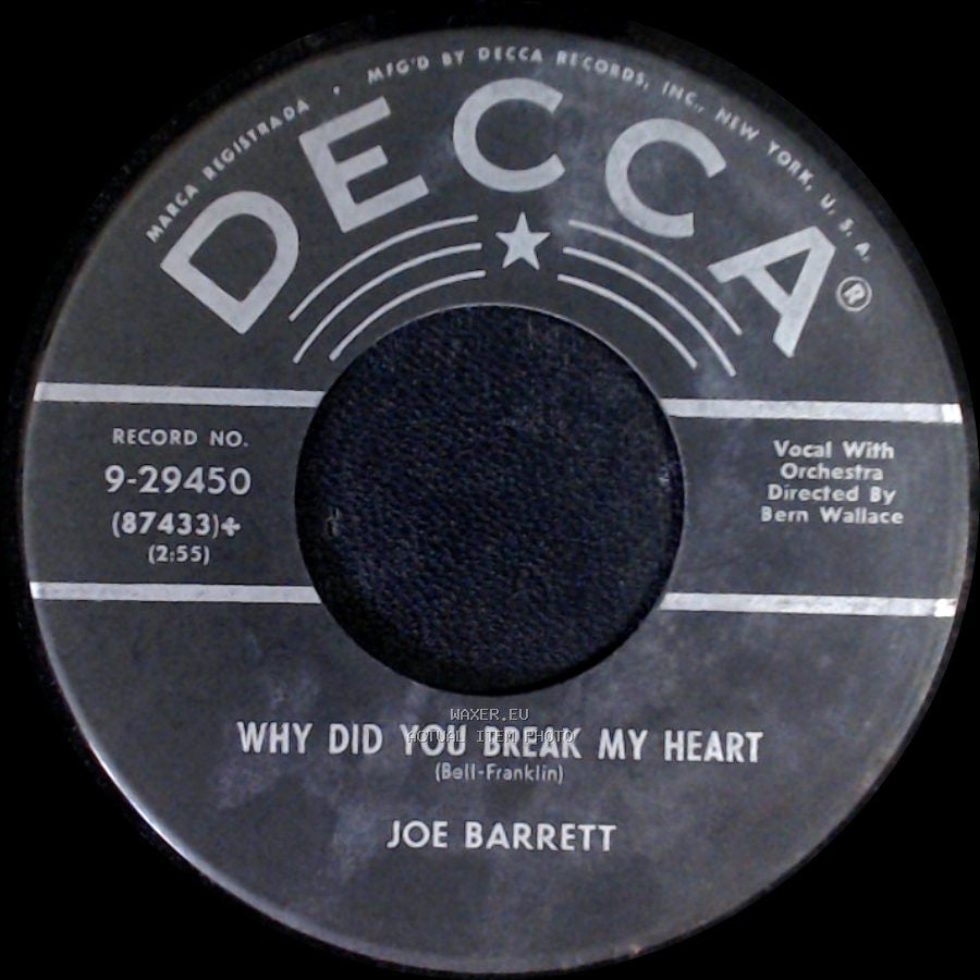 Joe Barrett - I'm Sincere / Why Did You Break My Heart side B