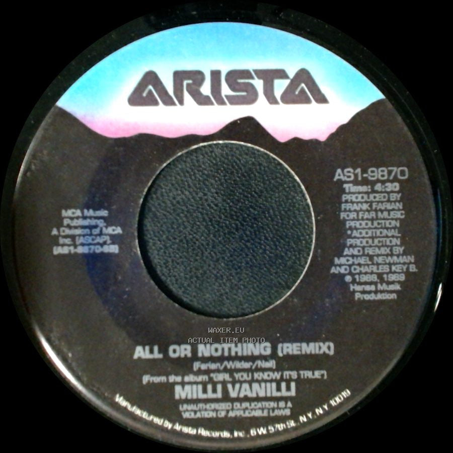 Milli Vanilli - Girl I'm Gonna Miss You / All Or Nothing (Remix) side B