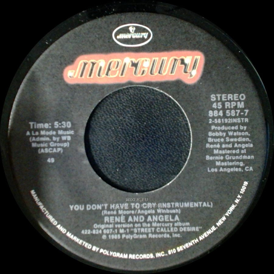 René And Angela - You Don't Have To Cry (Instrumental) / You Don't Have To Cry side A