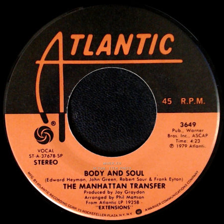 The Manhattan Transfer - Twilight Zone / Body And Soul side B