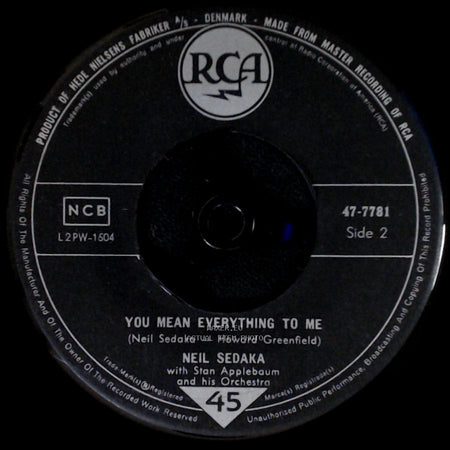 Neil Sedaka - Run Samson Run / You Mean Everything To Me side B