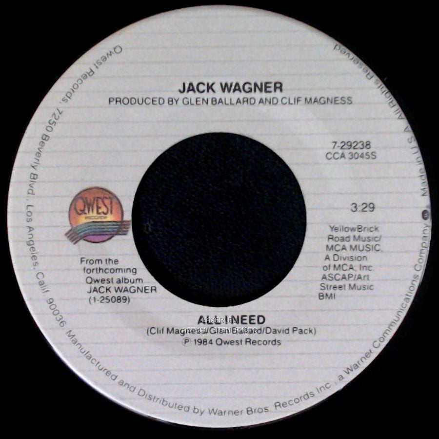 Jack Wagner - Tell Him (That You Won't Go) / All I Need side B
