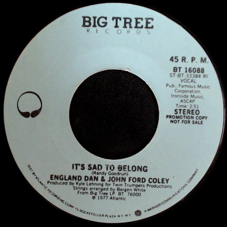 England Dan & John Ford Coley - It's Sad To Belong / It's Sad To Belong side A
