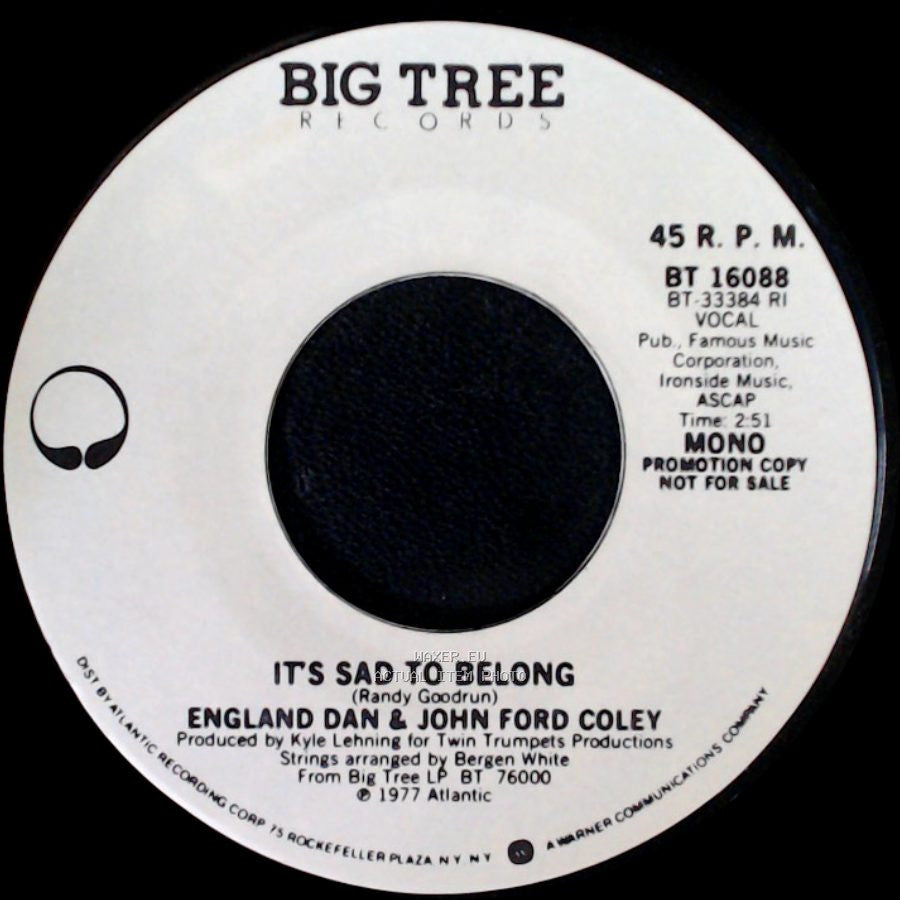 England Dan & John Ford Coley - It's Sad To Belong / It's Sad To Belong side B