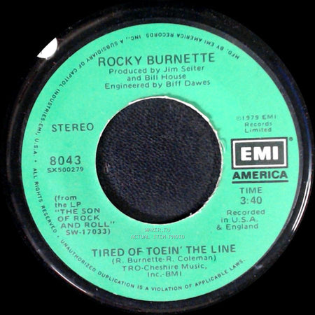 Rocky Burnette - Tired Of Toe’In’ The Line / Boogie Down In Mobile, Alabama side A